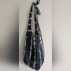Unique Crossbody Leather Bag With Fabric Lining, Reversible, Tie On Strap